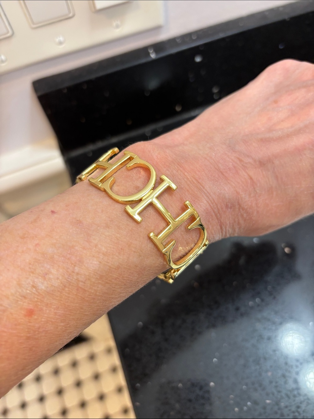 Carolina Herrera Gold Logo Link Cuff Bracelet